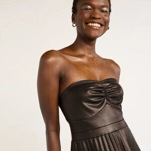 Scoop Ultimate Faux Leather Strapless Pleated Top, S